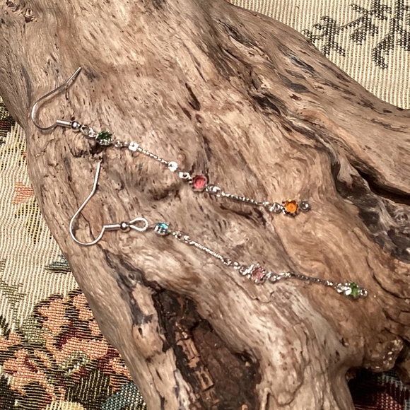 Multicolor Crystal Silver Plated Pierced Dangle Earrings - Picture 1 of 3